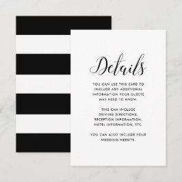 Black and White Stripes Wedding Guest Details Informatiekaartje