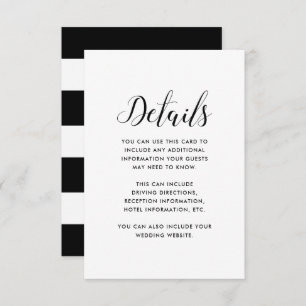 Black and White Stripes Wedding Guest Details Informatiekaartje