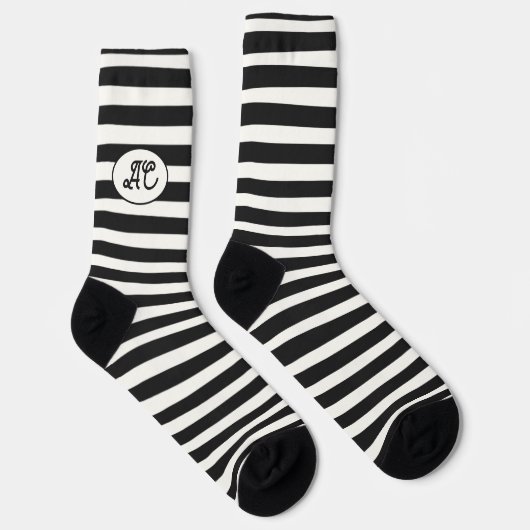 Black and white stripes with your initials sokken (Rechts)
