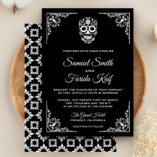 Black and White Sugar Skull Weddenschap Kaart