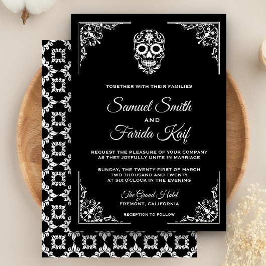 Black and White Sugar Skull Weddenschap Kaart