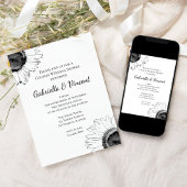 Black and White Sunflower Couples Wedding Shower Kaart