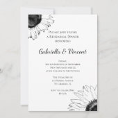 Black and White Sunflower Weddenschap Dinner Kaart (Voorkant)