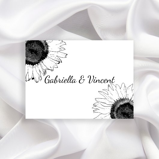 Black and White Sunflower Weddenschap Kaarten Notitiekaartje