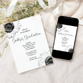 Black and White Sunflowers Afstudeerfeest Kaart