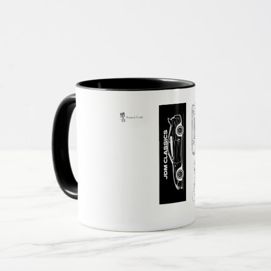 Black and White Supra Mug | Piston & Thread Mok (Voorkant links)