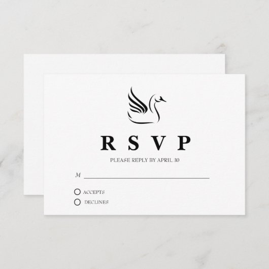 Black and White Swan Outline Response Kaart (Voorkant / Achterkant)