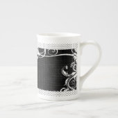 Black and White Swirl Flourish Grid Bone China Mok (Rechts)