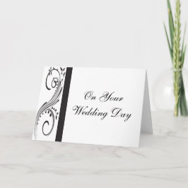 Black and White Swirls Blended Family Wedding Kaart