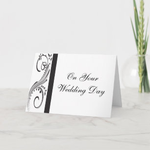 Black and White Swirls Blended Family Wedding Kaart