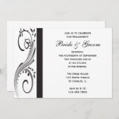Black and White Swirls Engagement Party Kaart (Voorkant / Achterkant)