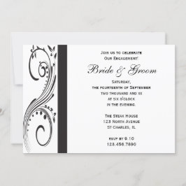 Black and White Swirls Engagement Party Kaart