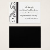 Black and White Swirls Wedding Charity Favor Card Visitekaartjes (Voorkant /achterkant)