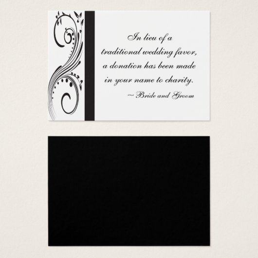 Black and White Swirls Wedding Charity Favor Card Visitekaartjes (Voorkant /achterkant)