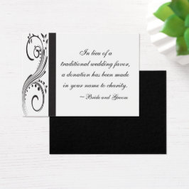Black and White Swirls Wedding Charity Favor Card Visitekaartjes