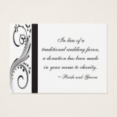 Black and White Swirls Wedding Charity Favor Card Visitekaartjes (Voorkant)