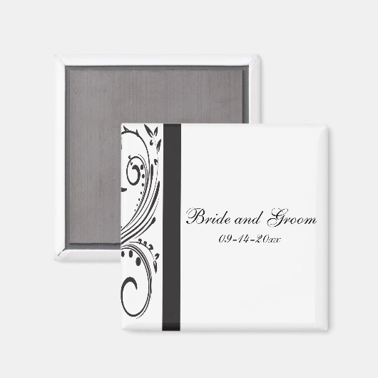 Black and White Swirls Wedding Magneet (Voorkant / Achterkant)
