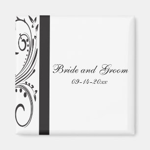 Black and White Swirls Wedding Magneet