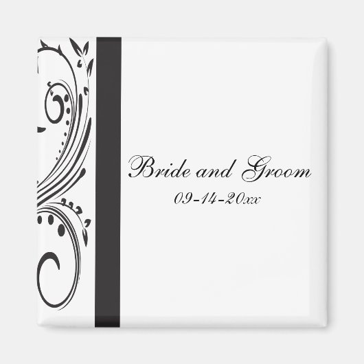 Black and White Swirls Wedding Magneet (Voorkant)