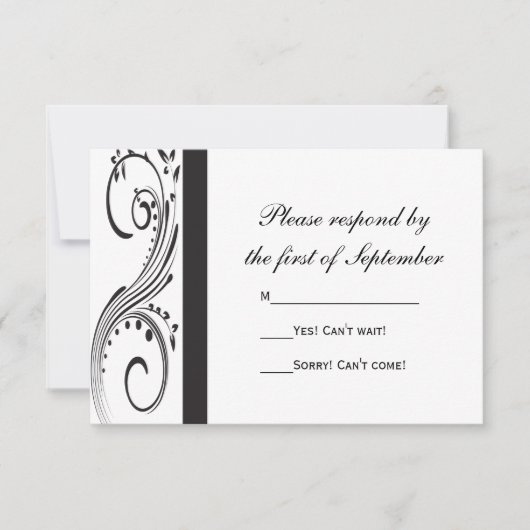 Black and White Swirls Wedding RSVP Response Kaart (Voorkant)
