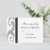 Black and White Swirls Wedding RSVP Response Kaart (Staand voorkant)
