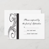 Black and White Swirls Wedding RSVP Response Kaart (Voorkant / Achterkant)