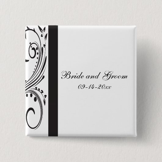 Black and White Swirls Wedding Vierkante Button 5,1 Cm (Voorkant)