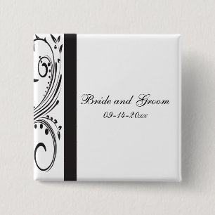 Black and White Swirls Wedding Vierkante Button 5,1 Cm