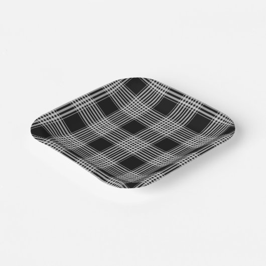 Black and White tartan plaid Papieren Bordje (Gebogen)