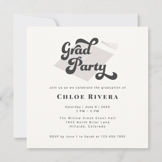 Black and White Tassel Grad Party Invitation (Voorkant)