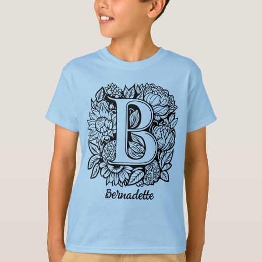 Black and White Tattoo Flowers Monogram Letter B T-shirt (Voorkant)