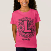 Black and White Tattoo Flowers Monogram Letter L T-shirt (Voorkant)