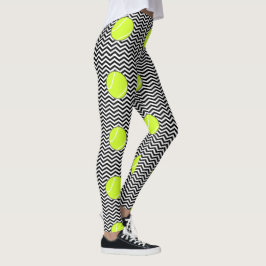 Black and White Tennis Ball Zigzag Tennis Player's Leggings