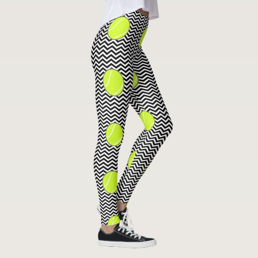 Black and White Tennis Ball Zigzag Tennis Player's Leggings (Rechts)
