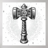 Black and white Thor's Hammer Mjolnir Poster (Voorkant)