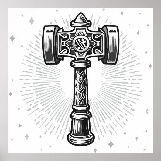 Black and white Thor's Hammer Mjolnir Poster (Voorkant)