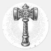Black and white Thor's Hammer Mjolnir Ronde Sticker (Voorkant)