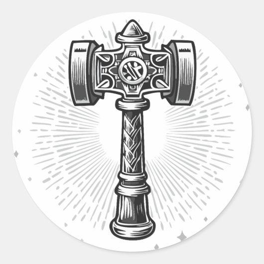 Black and white Thor's Hammer Mjolnir Ronde Sticker (Voorkant)