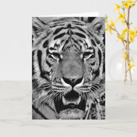 Black and White Tiger Face Kaart (Gele Bloem)