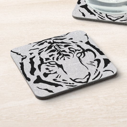 Black and White Tiger Silhouette Bier Onderzetter (Linkerzijde)