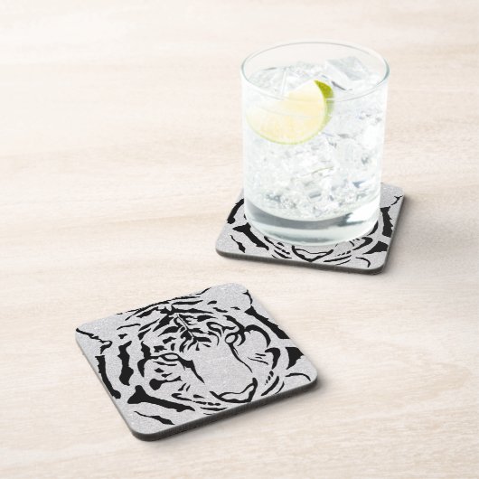 Black and White Tiger Silhouette Bier Onderzetter (Rechterzijde)