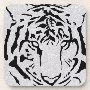 Black and White Tiger Silhouette Bier Onderzetter