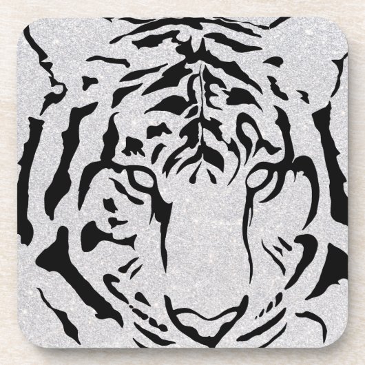 Black and White Tiger Silhouette Bier Onderzetter (Voorkant)