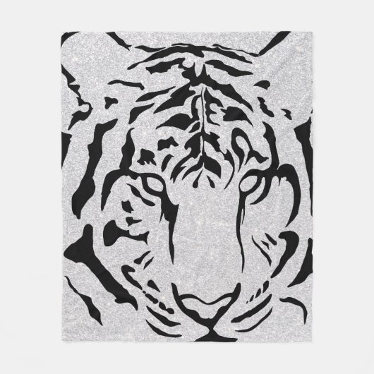 Black and White Tiger Silhouette Fleece Deken (Voorkant)