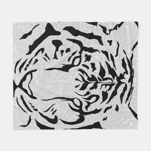 Black and White Tiger Silhouette Fleece Deken (Voorkant (Horizontaal))