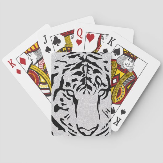 Black and White Tiger Silhouette Pokerkaarten (Achterkant)