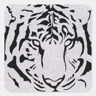 Black and White Tiger Silhouette Vierkante Sticker