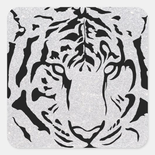 Black and White Tiger Silhouette Vierkante Sticker (Voorkant)