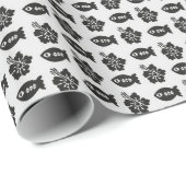 Black and White Tiki Fish and Flower Pattern Cadeaupapier (Rol Hoek)