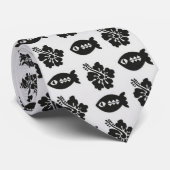 Black and White Tiki Fish and Flower Pattern Stropdas (Opgerold)